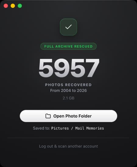 Mail Memories extracts photos from Gmail into a local archive