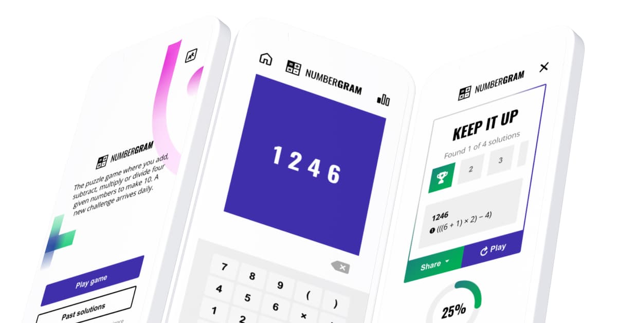 Numbergram: a browser puzzle game where 4 numbers must sum to 10