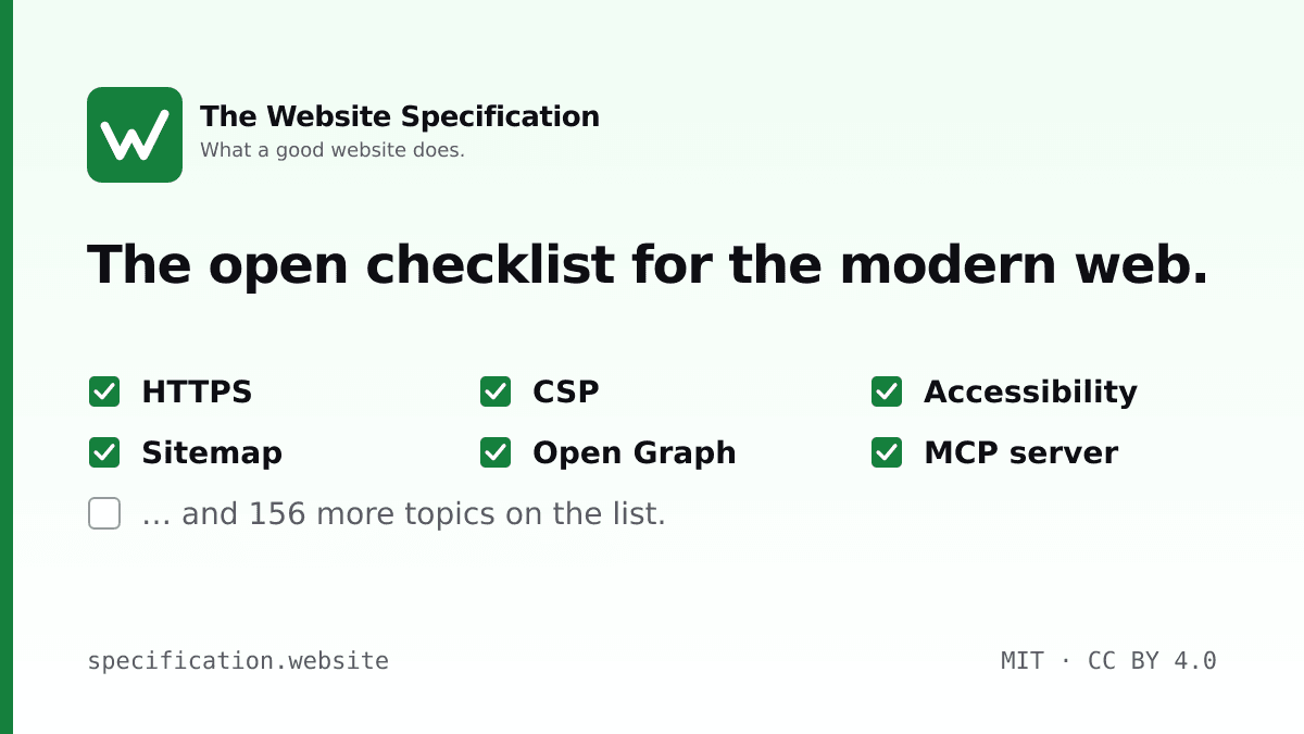 The Website Specification: An open standard for building websites