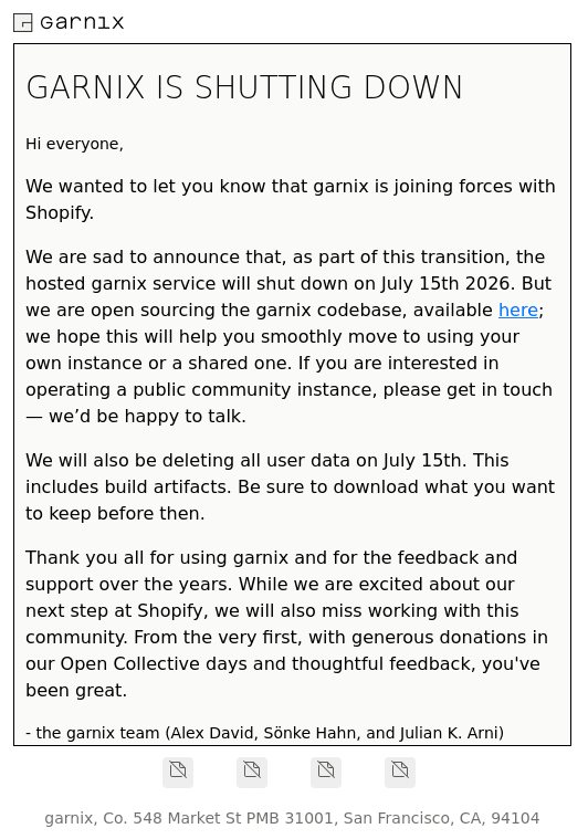 Garnix shuts down, leaving Nix CI users searching for alternatives