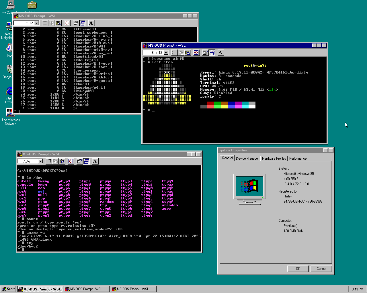 Developer ports Linux subsystem to Windows 95, 98, and ME
